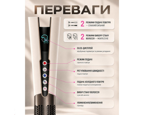 Фен випрямляч для волосся, стайлер - Hairdryer Airstrait Ceramic Rose Gold (HT-01) для гладкого та блискучого волосся.