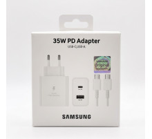 Зарядное устройство Samsung 35W Dual Charger (USB-C Power Delivery + USB-A) с кабелем Type-C/Type-C (white)