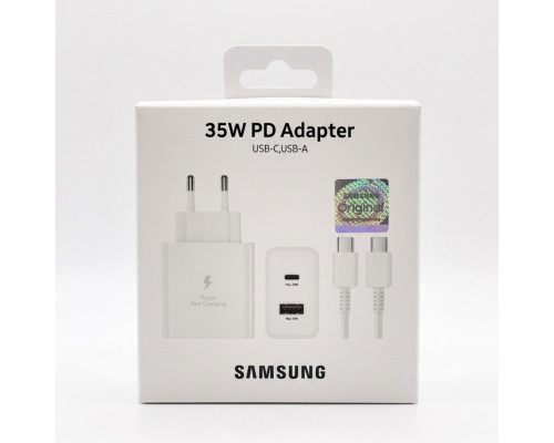 Зарядний пристрій Samsung 35W Dual Charger (USB-C Power Delivery + USB-A) з кабелем Type-C/Type-C (white)
