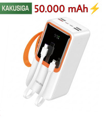 Повербанк 50000 mAh Kakusiga KSC-1090 (22.5W / PD 20W) зі вбудованими кабелями (White)