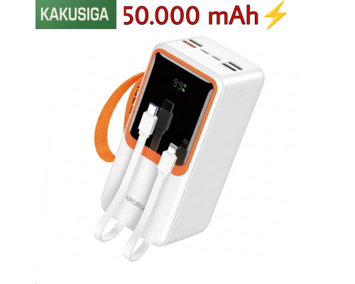 Повербанк 50000 mAh Kakusiga KSC-1090 (22.5W / PD 20W) зі вбудованими кабелями (White)