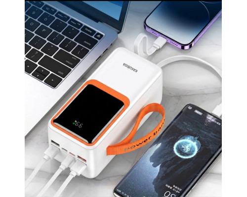 Повербанк 50000 mAh Kakusiga KSC-1090 (22.5W / PD 20W) зі вбудованими кабелями (White)