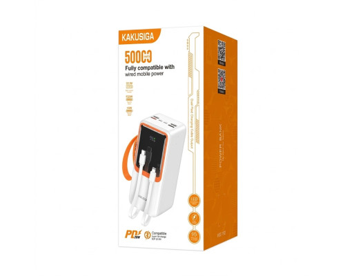 Повербанк 50000 mAh Kakusiga KSC-1090 (22.5W / PD 20W) зі вбудованими кабелями (White)