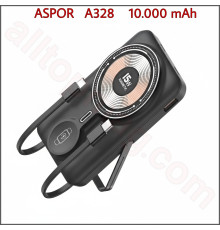 Повербанк 10000 mAh ASPOR A328  Magnetic Wireless з LED дисплеєм та вбудованими кабелями Type-C і Lightning