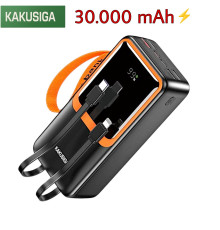 Повербанк 30000 KAKUSIGA KSC-1089 з вбудованими кабелями та LED дисплеєм