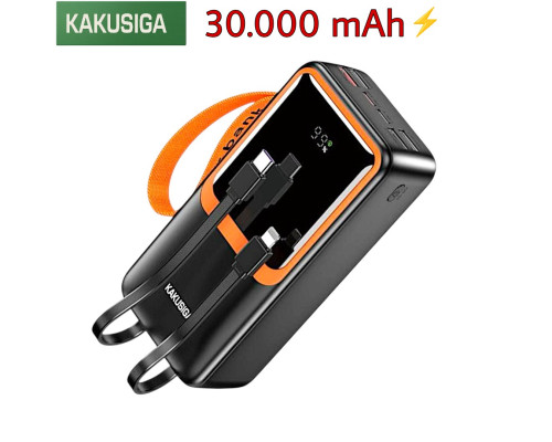 Повербанк 30000 KAKUSIGA KSC-1089 з вбудованими кабелями та LED дисплеєм