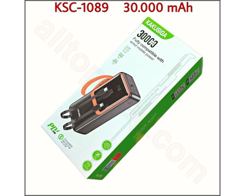 Повербанк 30000 KAKUSIGA KSC-1089 з вбудованими кабелями та LED дисплеєм