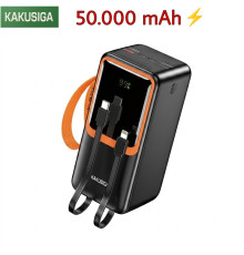 Повербанк 50000 mAh Kakusiga KSC-1090 (22.5W / PD 20W) зі вбудованими кабелями (Black)