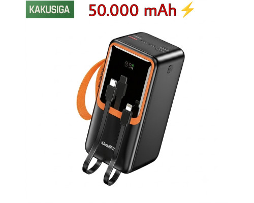 Повербанк 50000 mAh Kakusiga KSC-1090 (22.5W / PD 20W) зі вбудованими кабелями (Black)