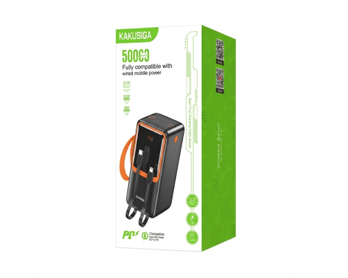 Повербанк 50000 mAh Kakusiga KSC-1090 (22.5W / PD 20W) зі вбудованими кабелями (Black)