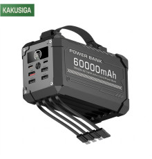 Повербанк 60000 mAh KAKUSIGA KSC-1276, PD20W+22.5W, з ліхтариком і вбудованими кабелями для заряджання.