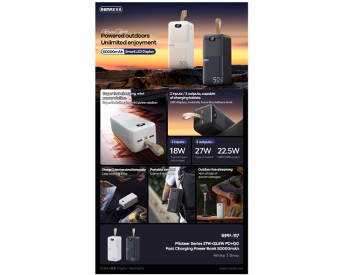 Повербанк 50000 mAh Remax RPP-117 Piloteer Series 27W+22.5W (Dark Gray)