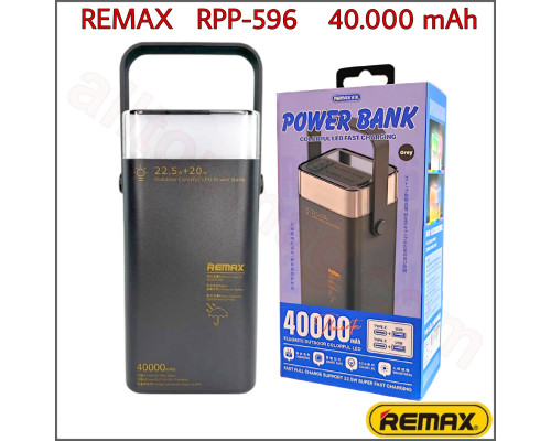 Повербанк REMAX RPP-596, 40.000 mAh, 22.5W, з RGB ліхтарем і захистом від вологи
