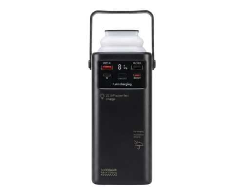 Повербанк 50000 mAh  (22,5W) з ліхтарем і вбудованими кабелями для заряджання (ATM-01B)