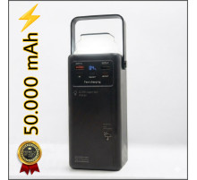 Повербанк 50000 mAh  (22,5W) з ліхтарем і вбудованими кабелями для заряджання (ATM-01B)