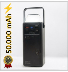 Повербанк 50000 mAh  (22,5W) з ліхтарем і вбудованими кабелями для заряджання (ATM-01B)