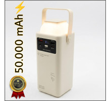 Повербанк 50000 mAh (22,5W), з ліхтарем і вбудованими кабелями для заряджання (ATM-01W)
