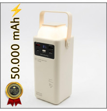 Повербанк 50000 mAh (22,5W), з ліхтарем і вбудованими кабелями для заряджання (ATM-01W)