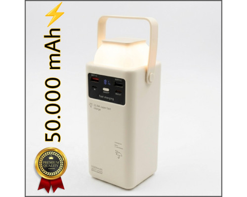 Повербанк 50000 mAh  (22,5W) з ліхтарем і вбудованими кабелями для заряджання (ATM-01W)