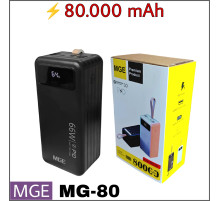 Повербанк 80000 мАч,MGE (MG-80) PD/QC 22.5W, с LED-фонарем и встроенными кабелями для зарядки