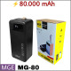 Повербанк 80000 мАг, MGE (MG-80) PD/QC 22.5W, з LED-ліхтарем і вбудованими кабелями для заряджання
