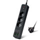 Мережевий фільтр-подовжувач 2 метри, з USB та Type-C на 3 розетки (3000W / 10A), black