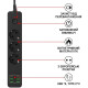 Мережевий фільтр-подовжувач 2 метри, з USB та Type-C на 3 розетки (3000W / 10A), black