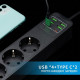 Мережевий фільтр-подовжувач 2 метри, з USB та Type-C на 3 розетки (3000W / 10A), black
