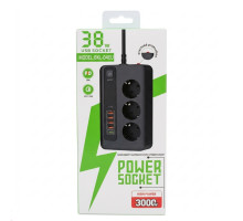 Мережевий фільтр BKL-04EU (3000W, 3 розетки + 5 USB-портів + порт USB-C ) - black
