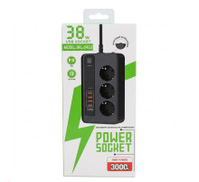 Мережевий фільтр BKL-04EU (3000W, 3 розетки + 5 USB-портів + порт USB-C ) - black