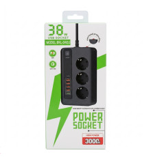 Мережевий фільтр BKL-04EU (3000W, 3 розетки + 5 USB-портів + порт USB-C ) - black