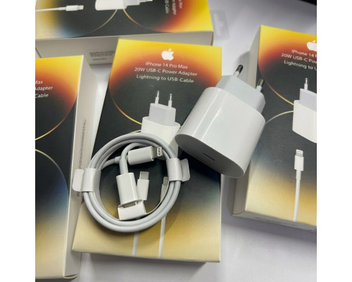 Комплект для Apple: Швидкий зарядний пристрій 20W USB-C Power Adapter + Кабель Lightning to USB-C (I14-72)