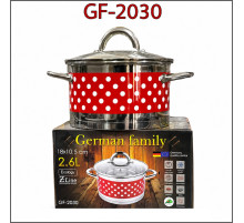 Каструля German Family GF-2030 (2.6 л, нержавіюча сталь, зі скляною кришкою)