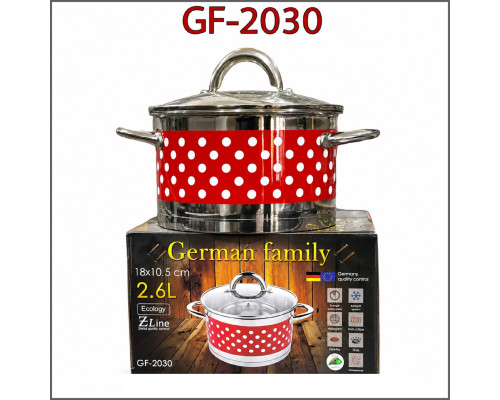 Каструля German Family GF-2030 (2.6 л, нержавіюча сталь, зі скляною кришкою)