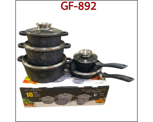 Набір посуду з мармуровим покриттям German Family GF-892 (10 предметів) - Темний граніт