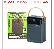 Повербанк REMAX RPP-566 80.000 mAh з ліхтарем і вбудованими кабелями (black)