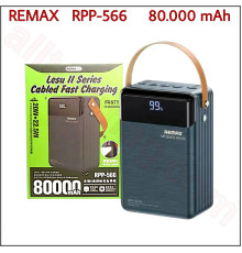 Повербанк REMAX RPP-566 80.000 mAh з ліхтарем і вбудованими кабелями (black)